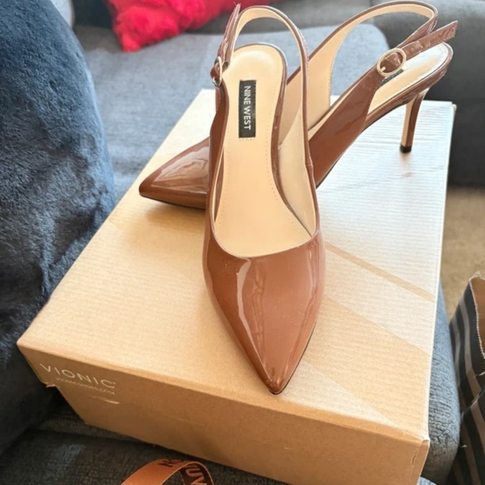 Nine West Brown Patent Slingback Heels